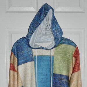 BRAND NEW TEMU OR SHEIN MENS PATCHWORK PRINT HOODIE HOODED SHIRT TOP - SIZE 3XL